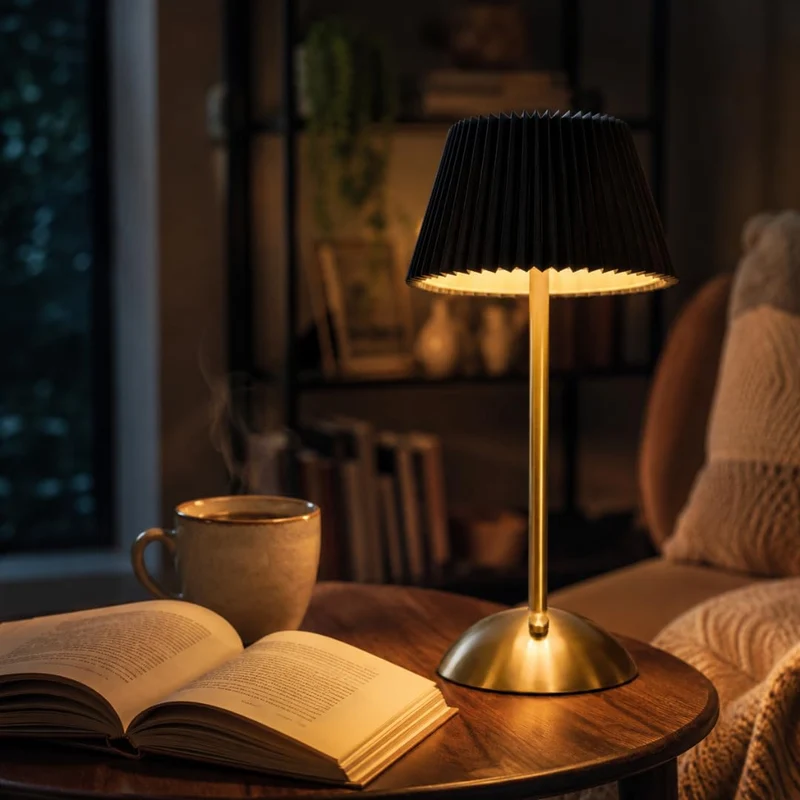 Decorative lighting nearby with adjustable brightness and warm illumination